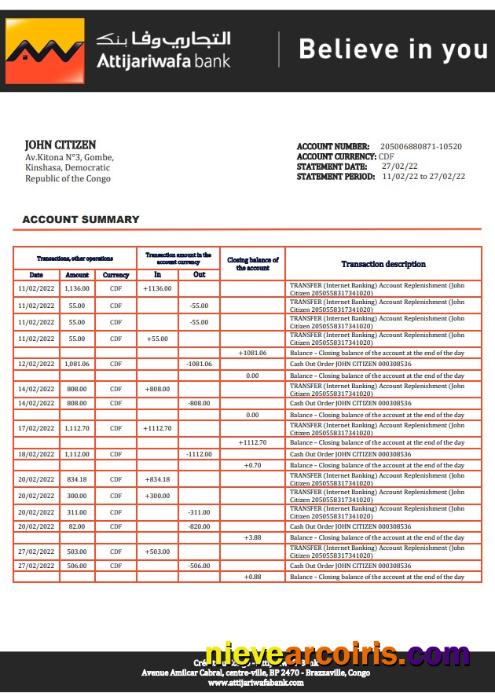 Congo Credit du Congo bank statement